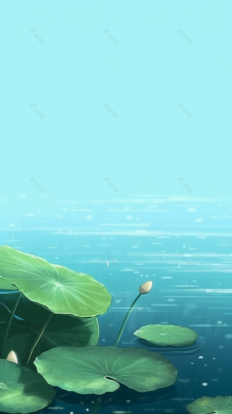 夏季安静的池塘边荷叶插画背景,插画/手绘图,插画/手绘图库,插画/手绘图下载,插画/手绘